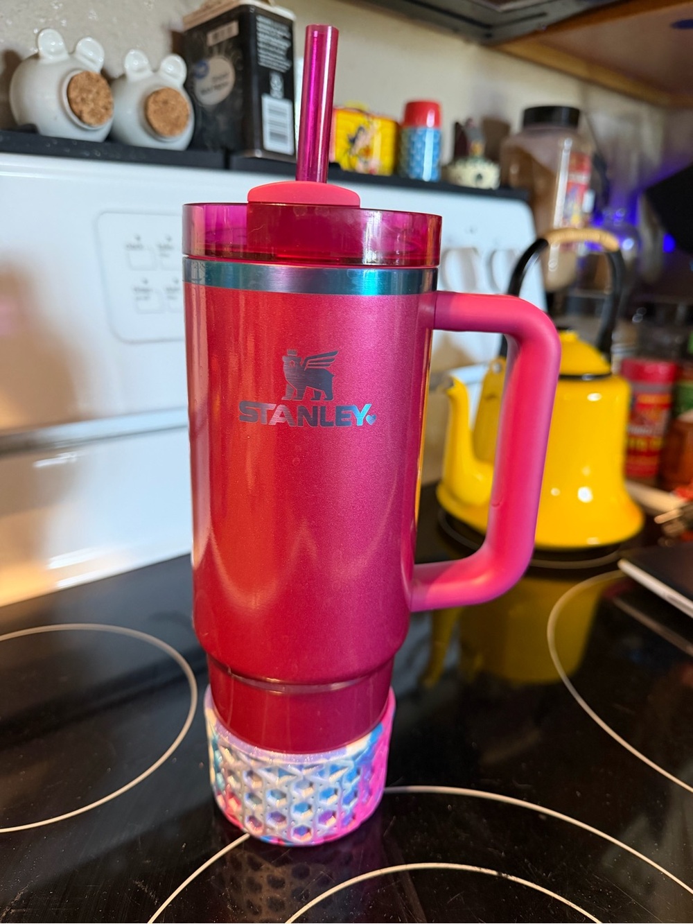 Stanley Metallic Hot Pink Insulated Mug with Handle and Straw